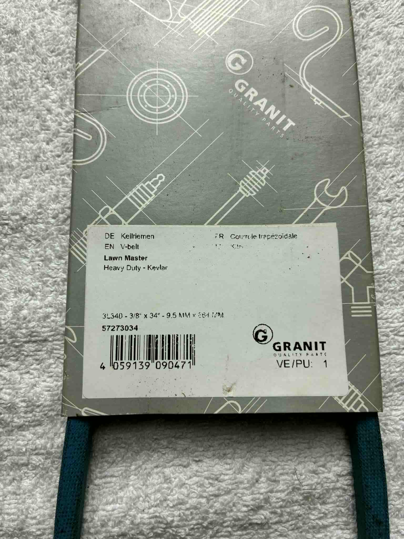 Courroie Granit 3L340 Kevlar 3/8 x 34” 9,5 x 864 mm Lawn Master neuve